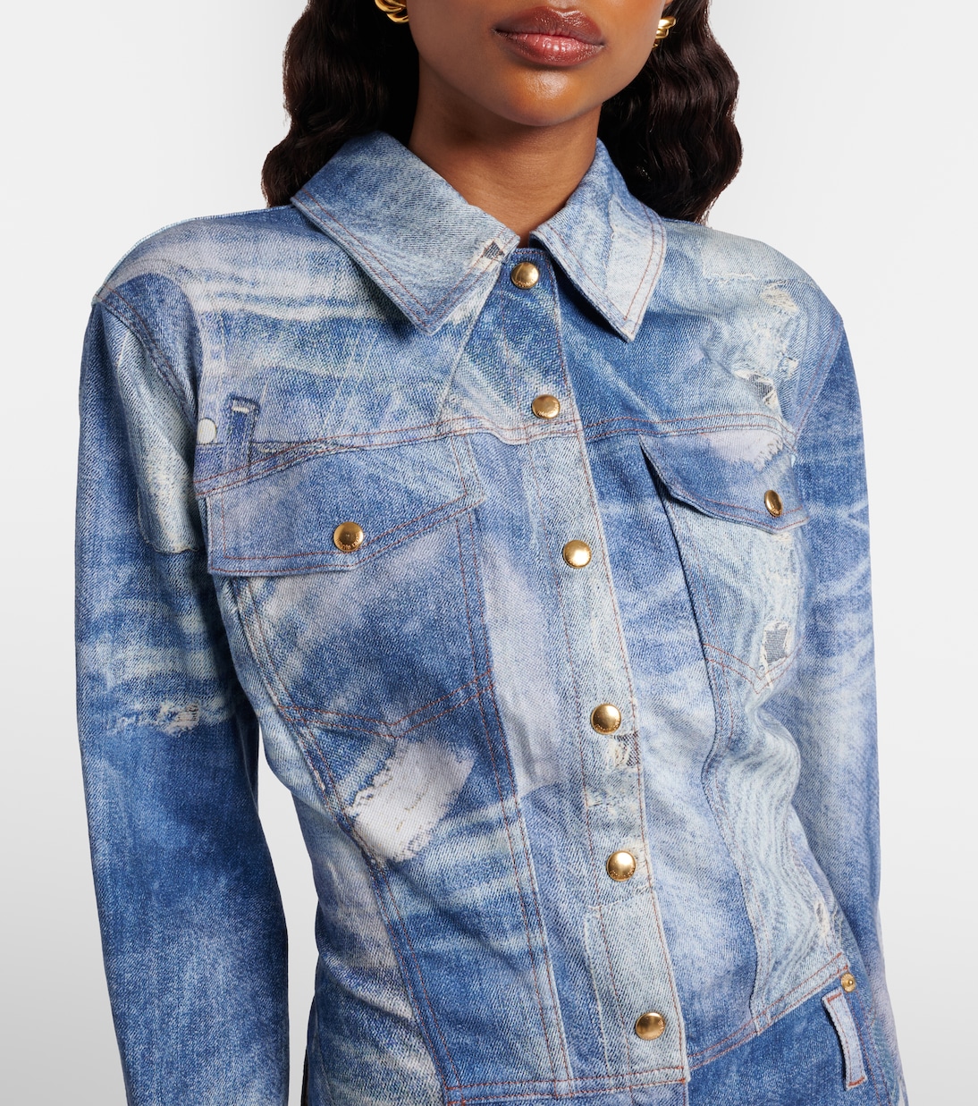 Printed trompe l’œil denim jumpsuit | Roberto Cavalli