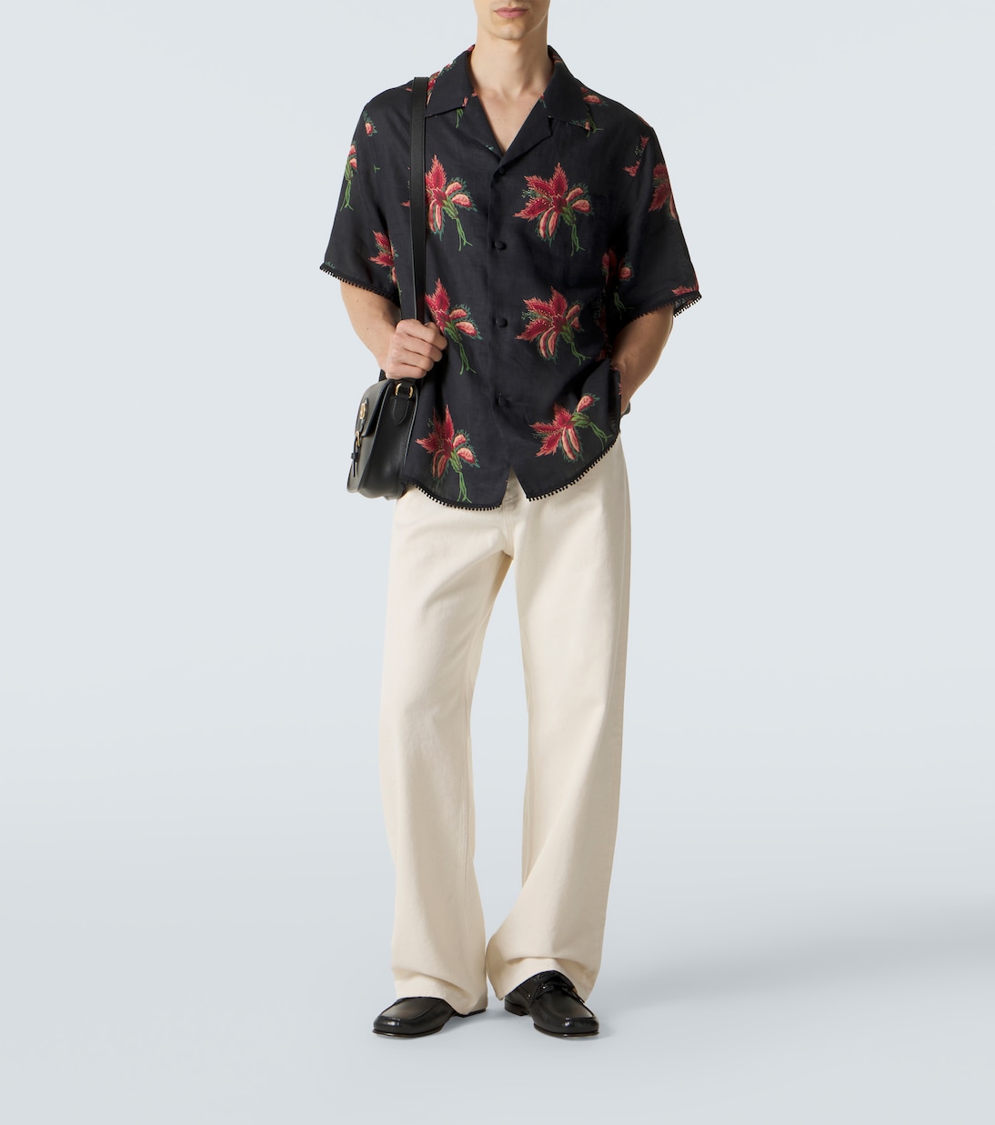 Floral lace-trimmed linen bowling shirt | Valentino