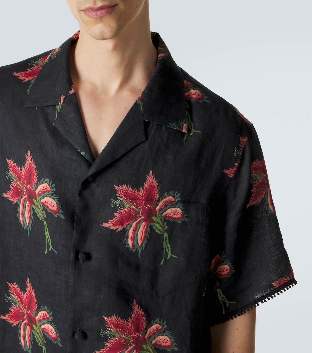 Floral lace-trimmed linen bowling shirt | Valentino