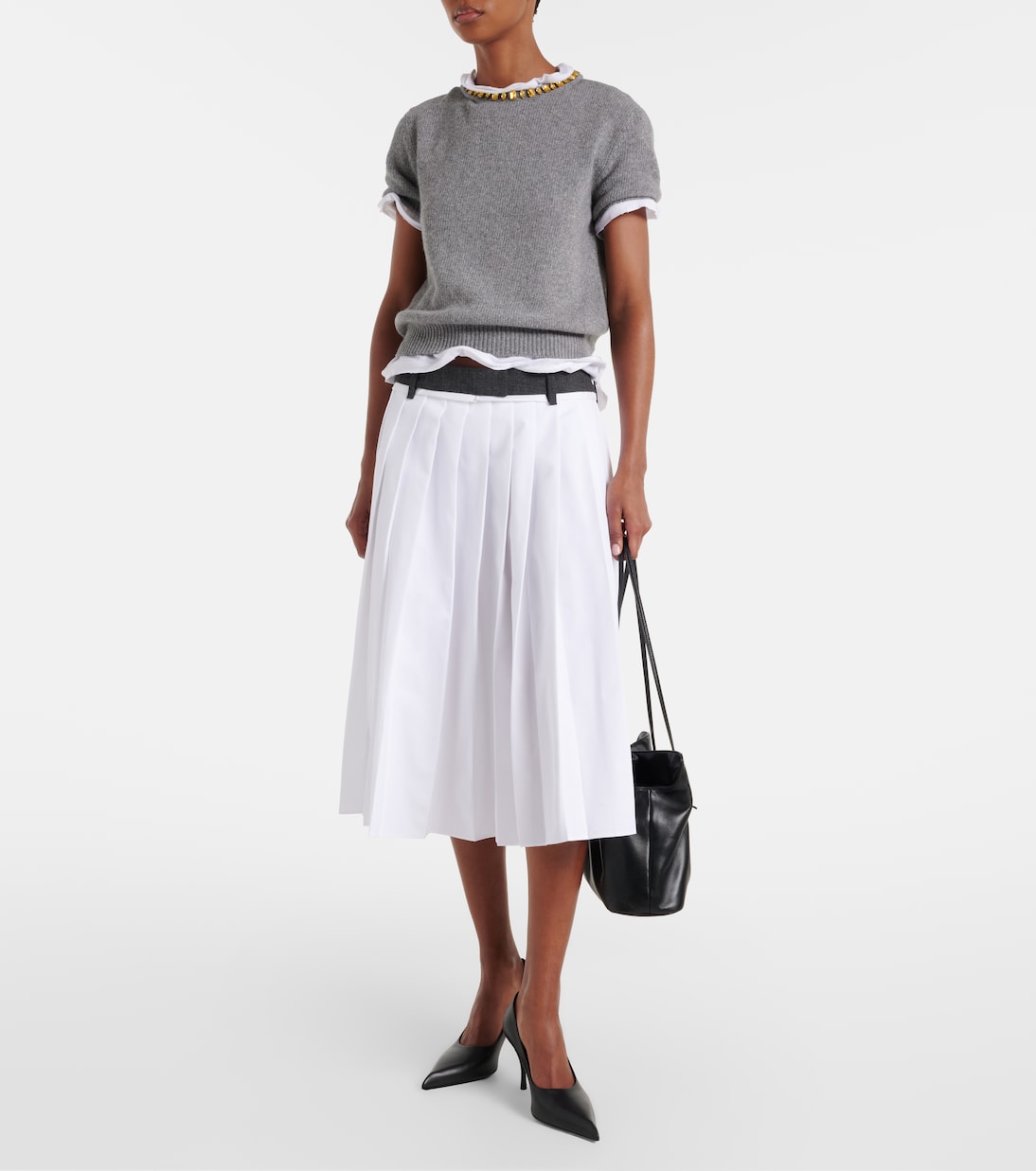 Pleated cotton midi skirt | Prada