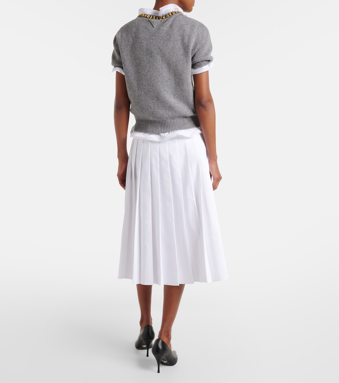 Pleated cotton midi skirt | Prada