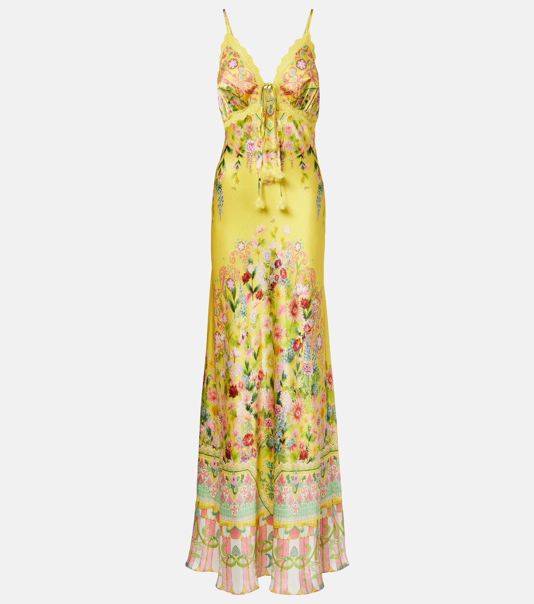 Maxikleid aus Seiden-Charmeuse mit Spitze | Camilla