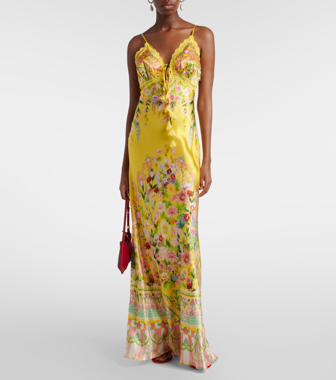 Maxikleid aus Seiden-Charmeuse mit Spitze | Camilla