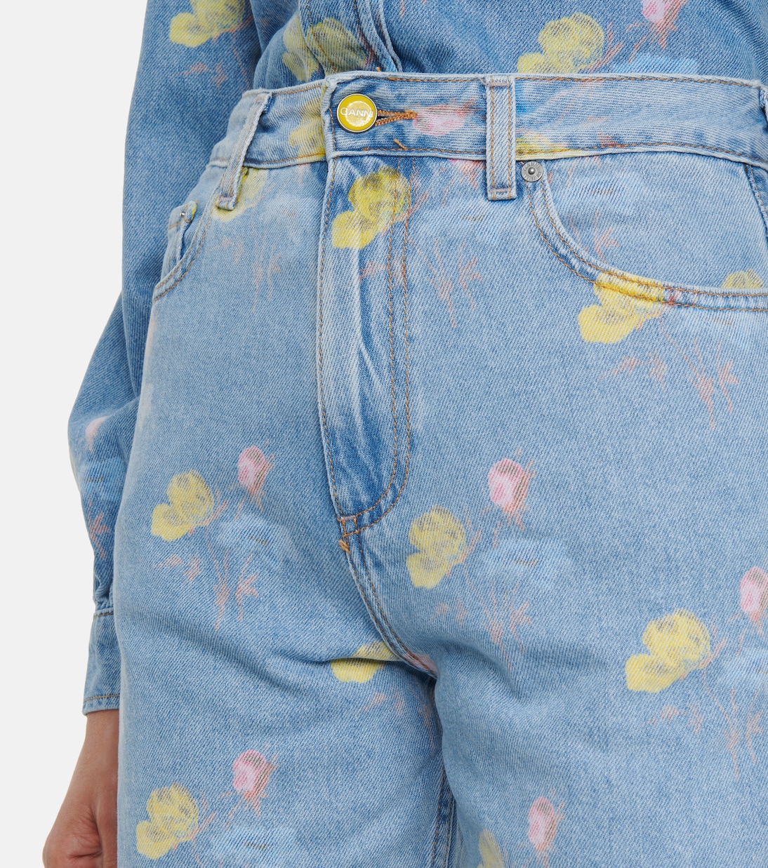 Bermuda di jeans con stampa floreale | Ganni