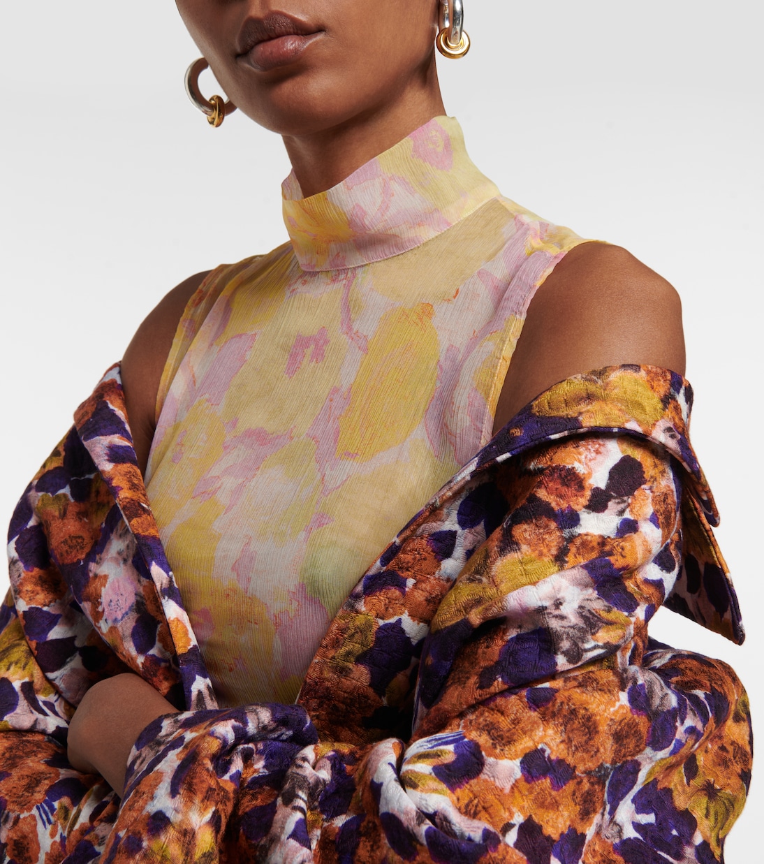 Printed mockneck silk top | Dries Van Noten
