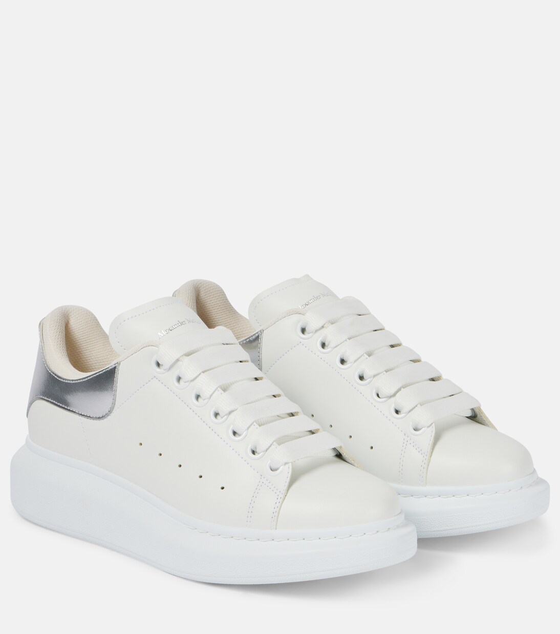Oversized leather sneakers in white Alexander Mc Queen Mytheresa