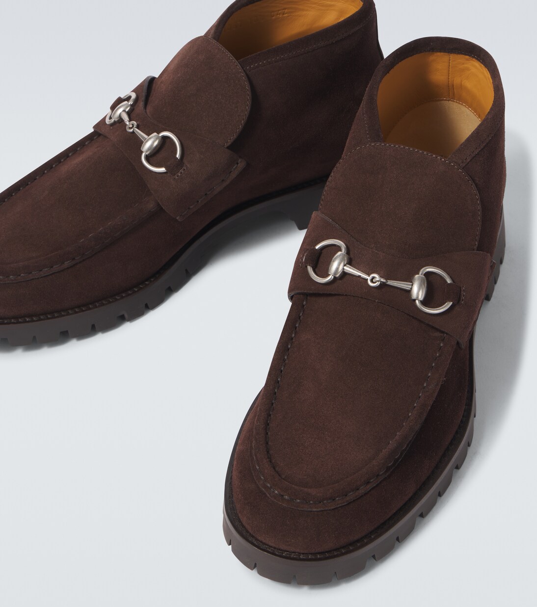 Horsebit suede desert boots in brown Gucci Mytheresa