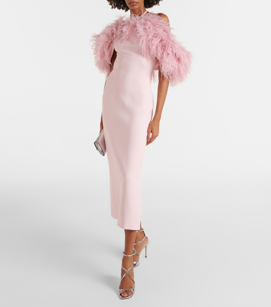 Off-shoulder feather-trimmed midi dress | David Koma