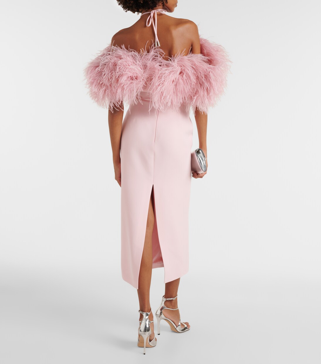 Off-shoulder feather-trimmed midi dress | David Koma