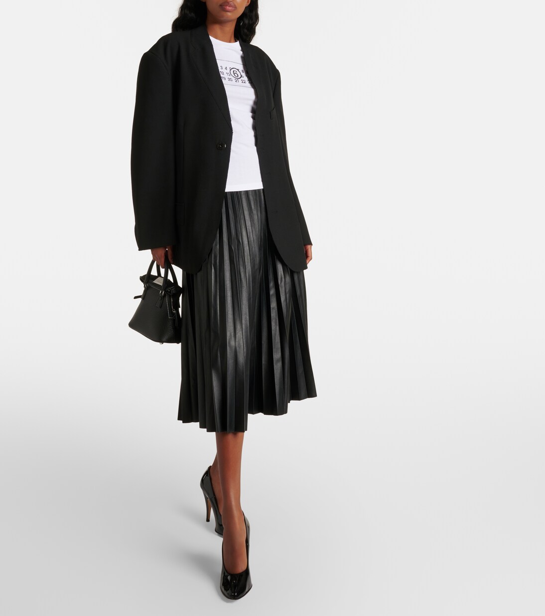 Falda midi plisada de piel sintética | MM6 Maison Margiela