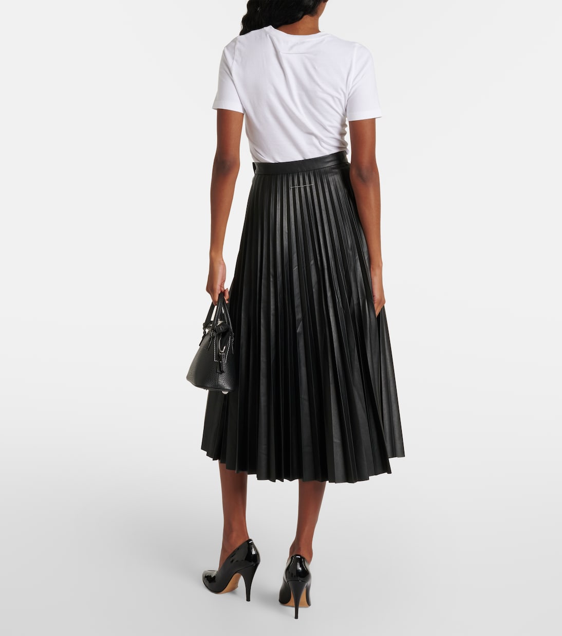 Falda midi plisada de piel sintética | MM6 Maison Margiela