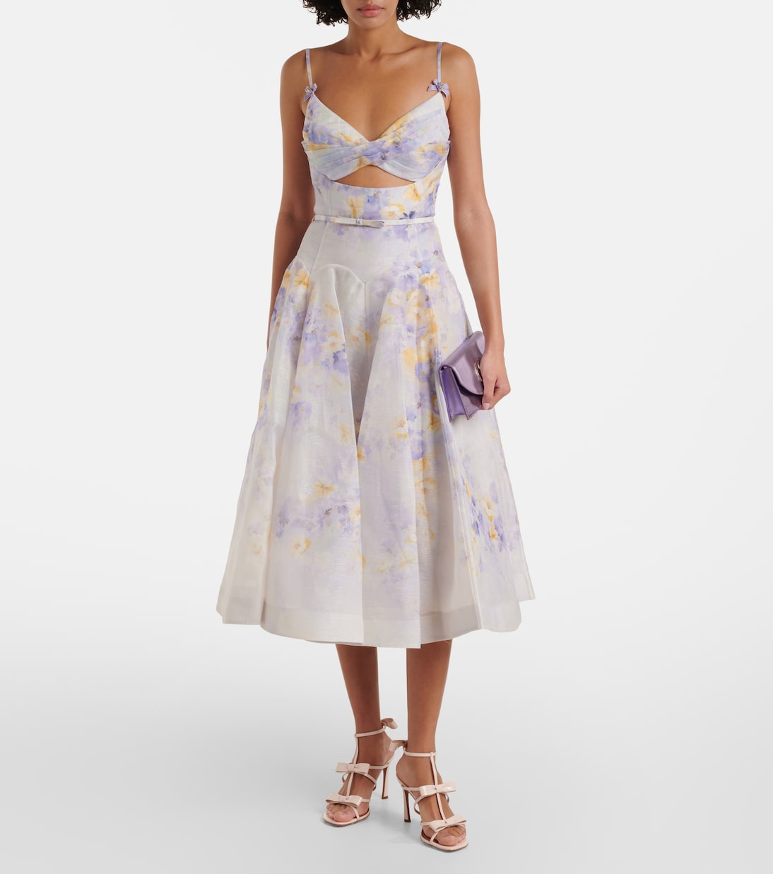Abito midi in lino e seta con cut-out | Zimmermann