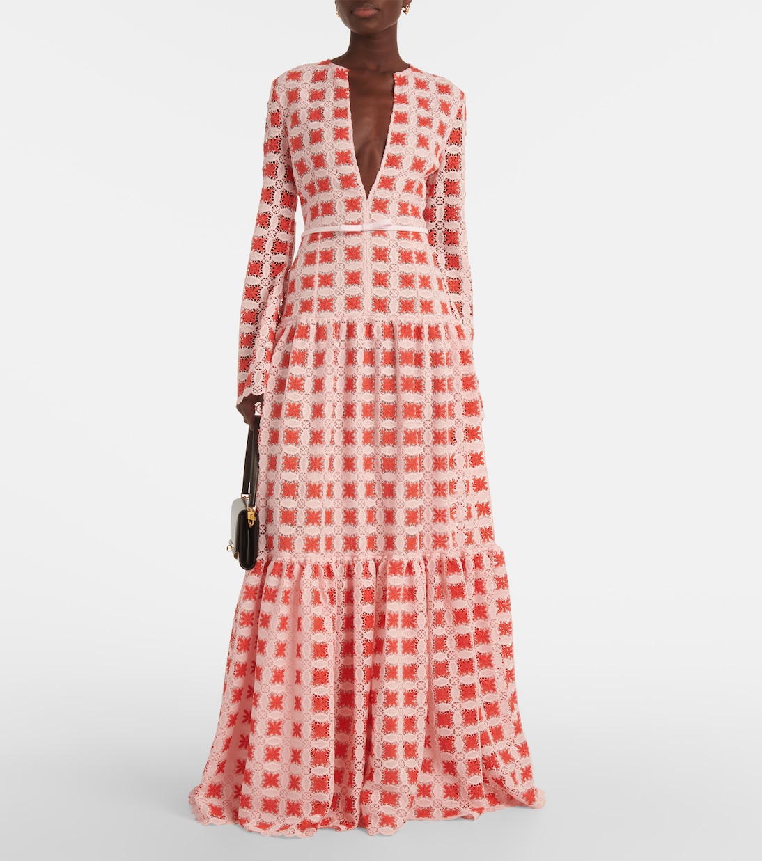 Vestido largo de encaje con cinturón | Giambattista Valli