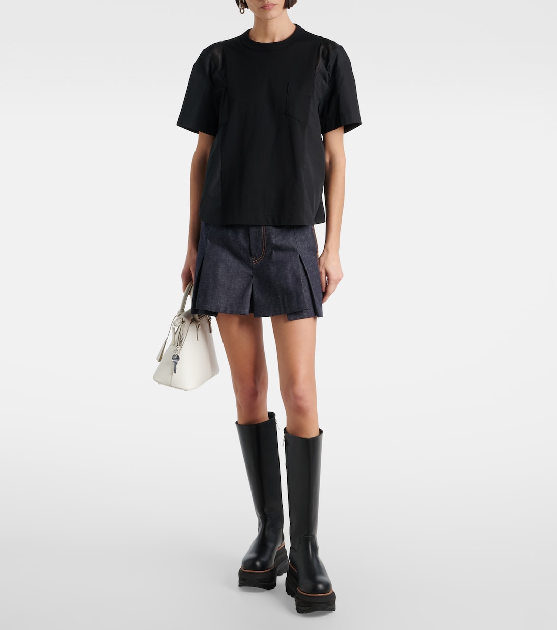 Camiseta de popelín de algodón y jersey | Sacai