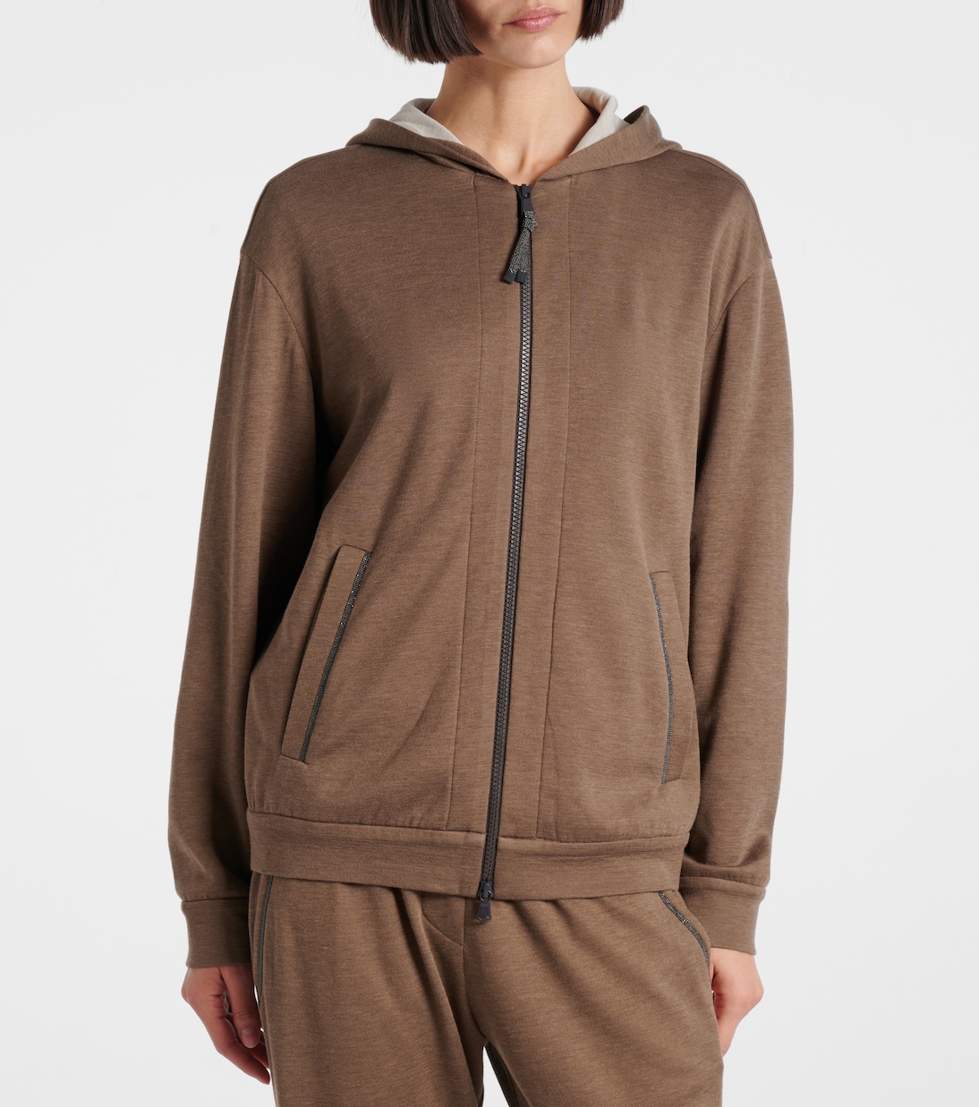 Cotton and silk zip-up hoodie  | Brunello Cucinelli