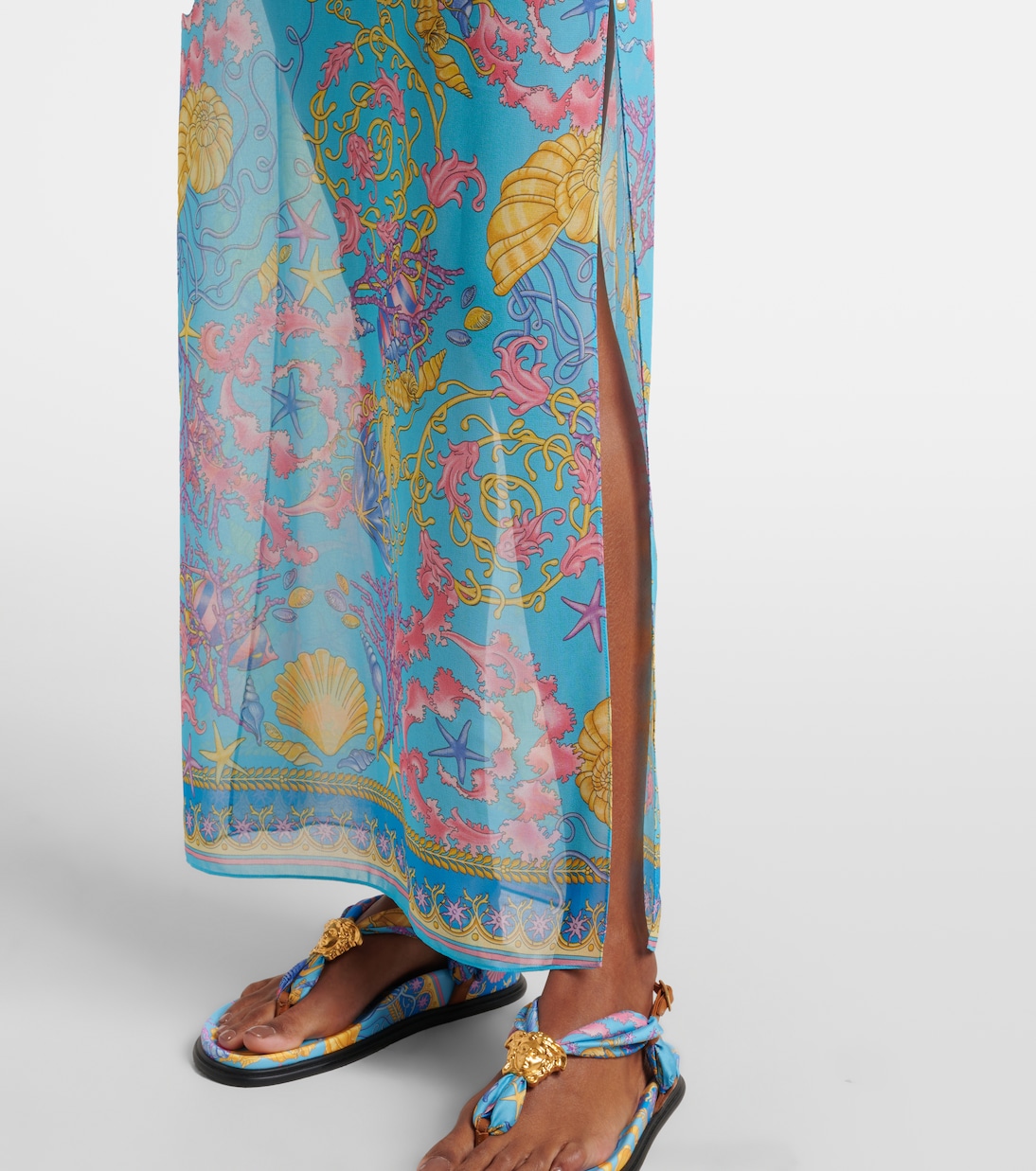 Robe longue semi-transparente imprimée | Versace