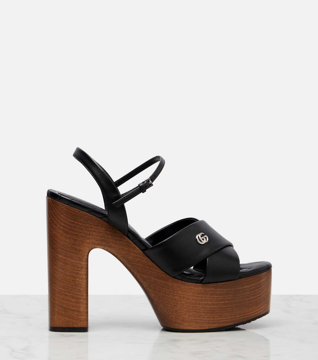 Double G leather platform sandals | Gucci