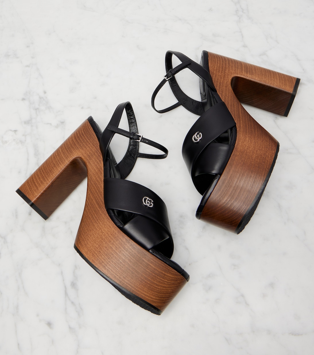 Double G leather platform sandals | Gucci