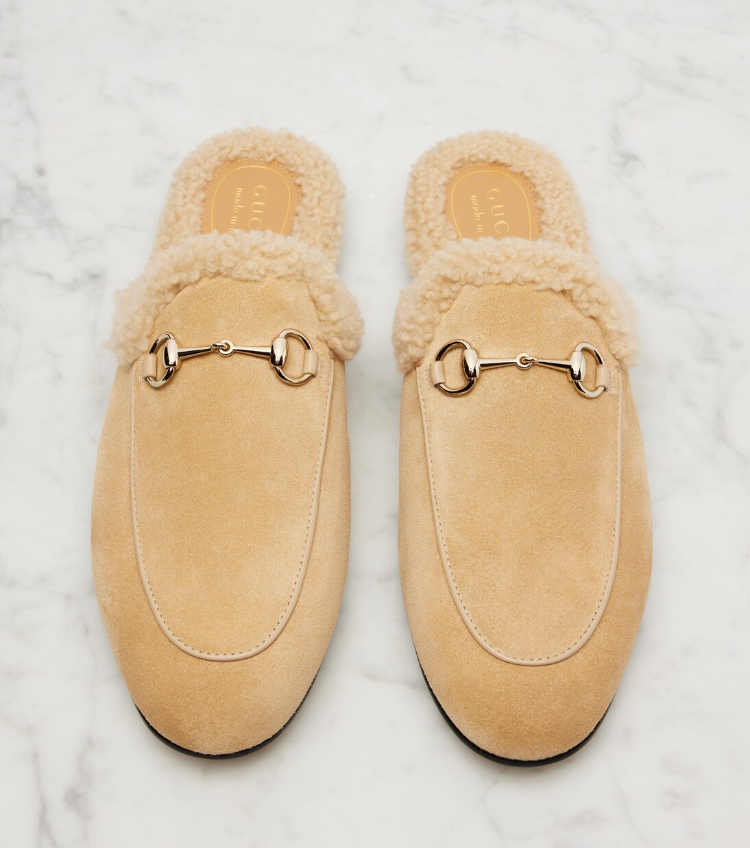 Mules in suede con shearling | Gucci
