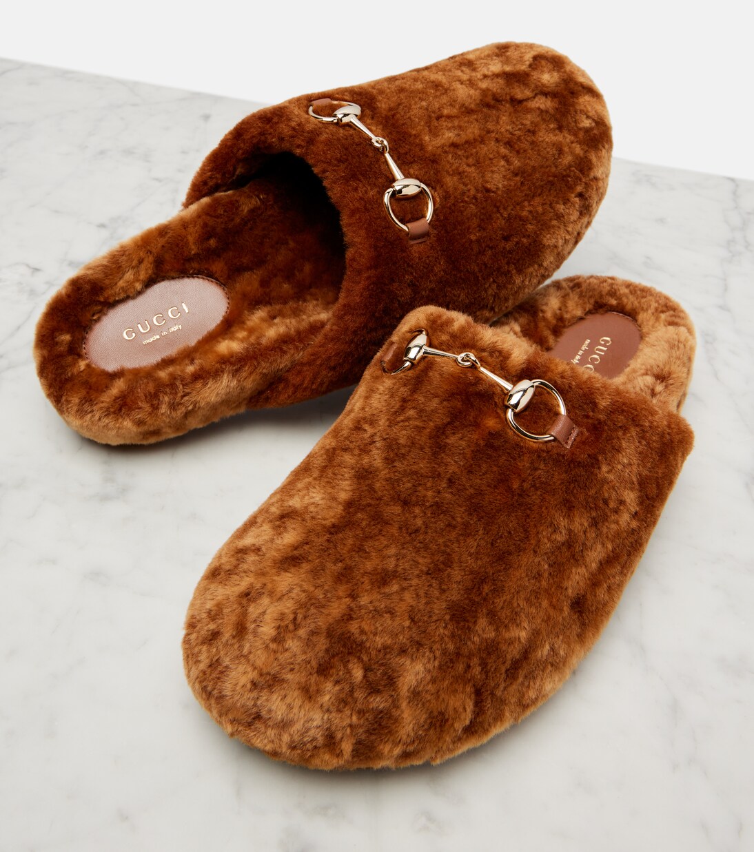 Mules Sol Horsebit en shearling | Gucci