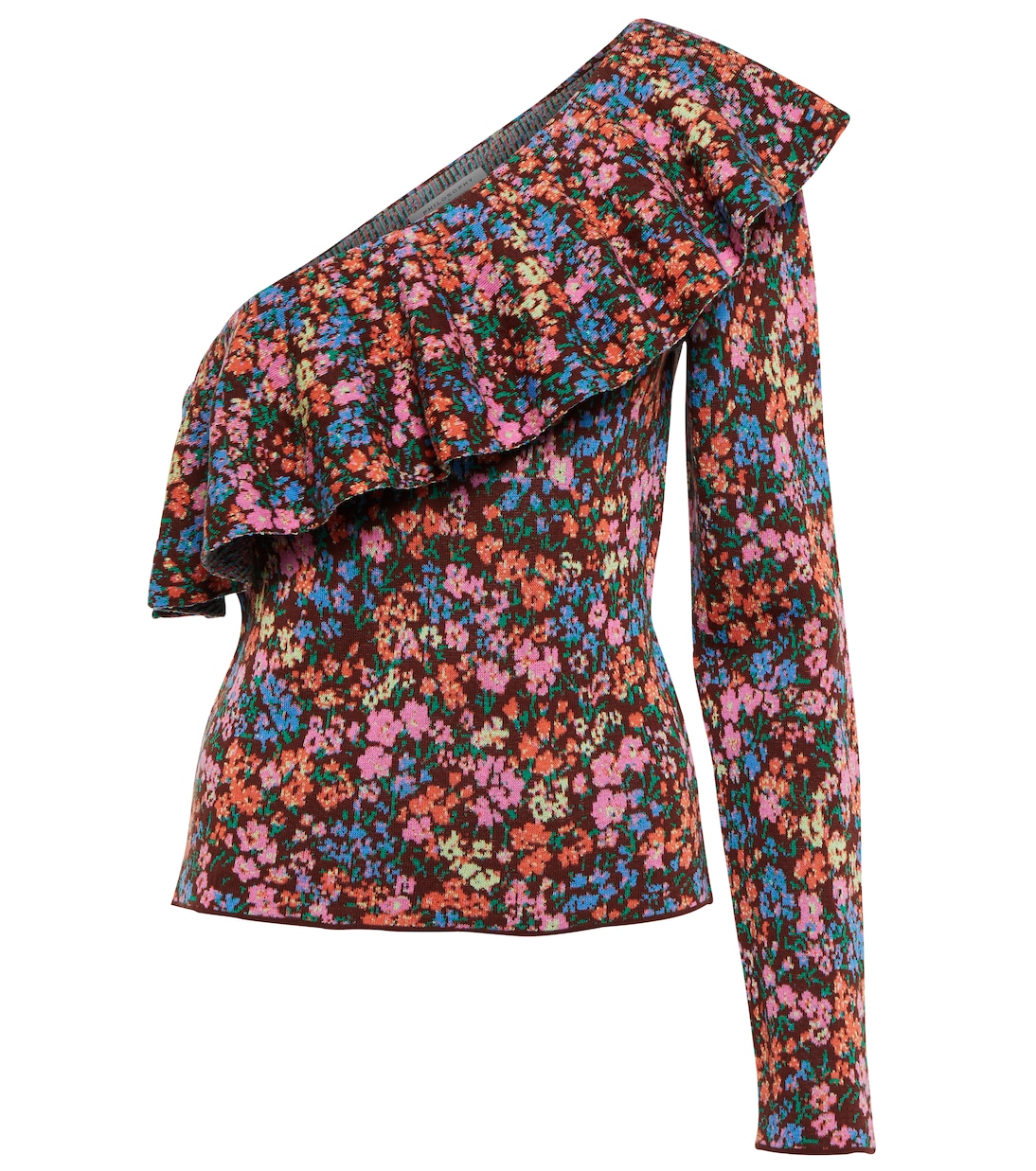 Floral jacquard cotton one-shoulder top | Philosophy di Lorenzo Serafini