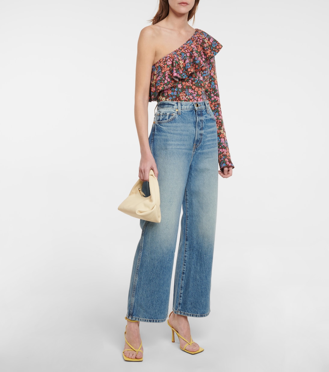 Floral jacquard cotton one-shoulder top | Philosophy di Lorenzo Serafini