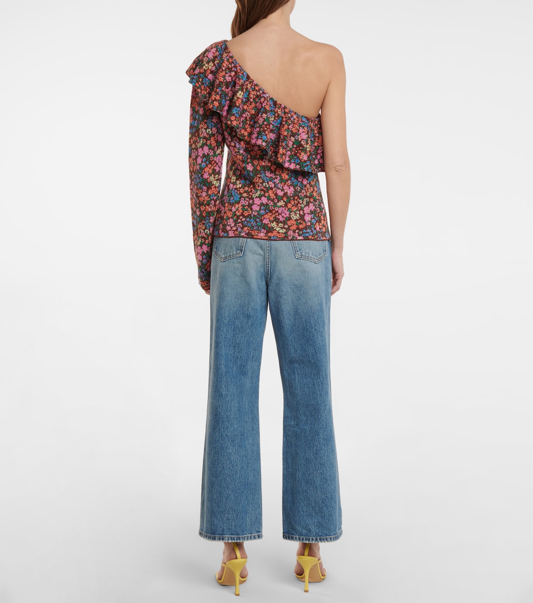 Floral jacquard cotton one-shoulder top | Philosophy di Lorenzo Serafini