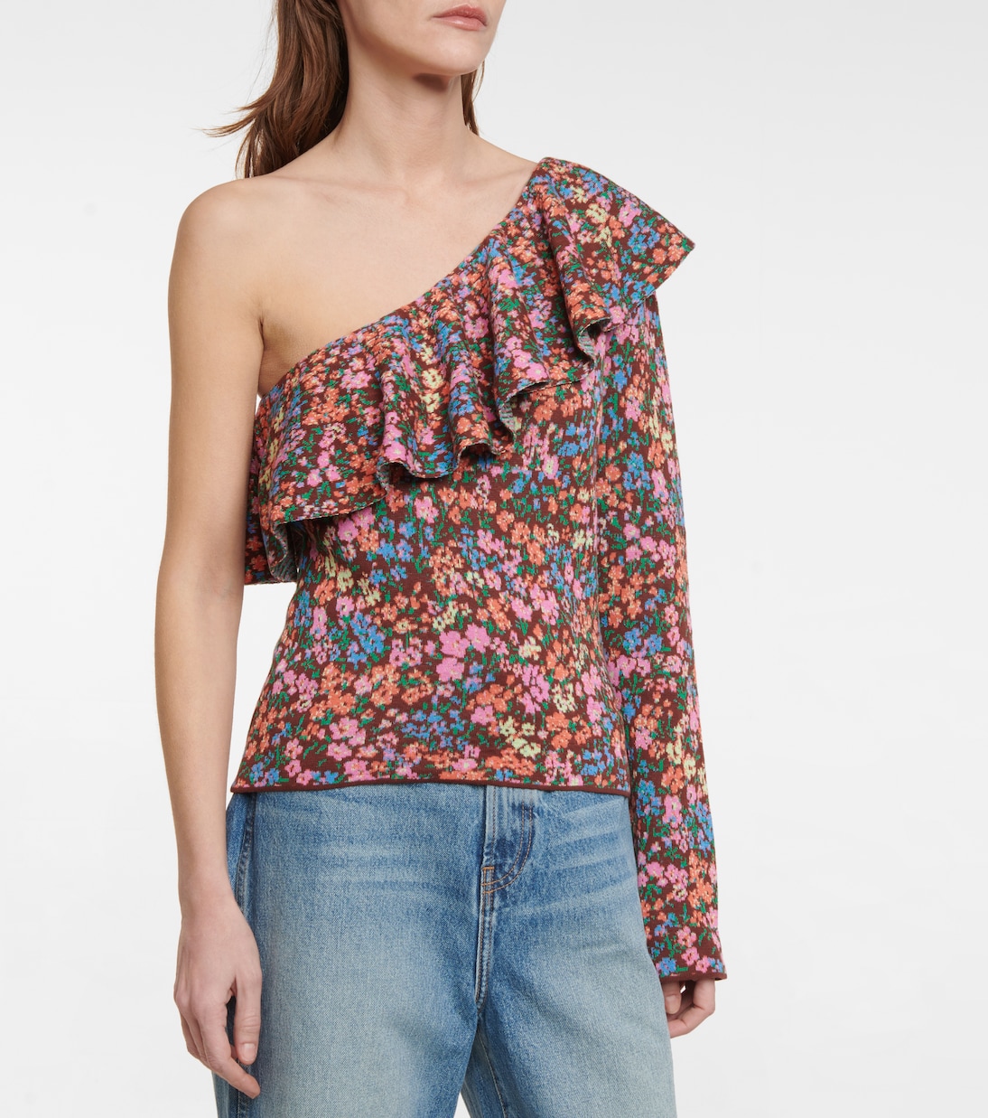 Floral jacquard cotton one-shoulder top | Philosophy di Lorenzo Serafini