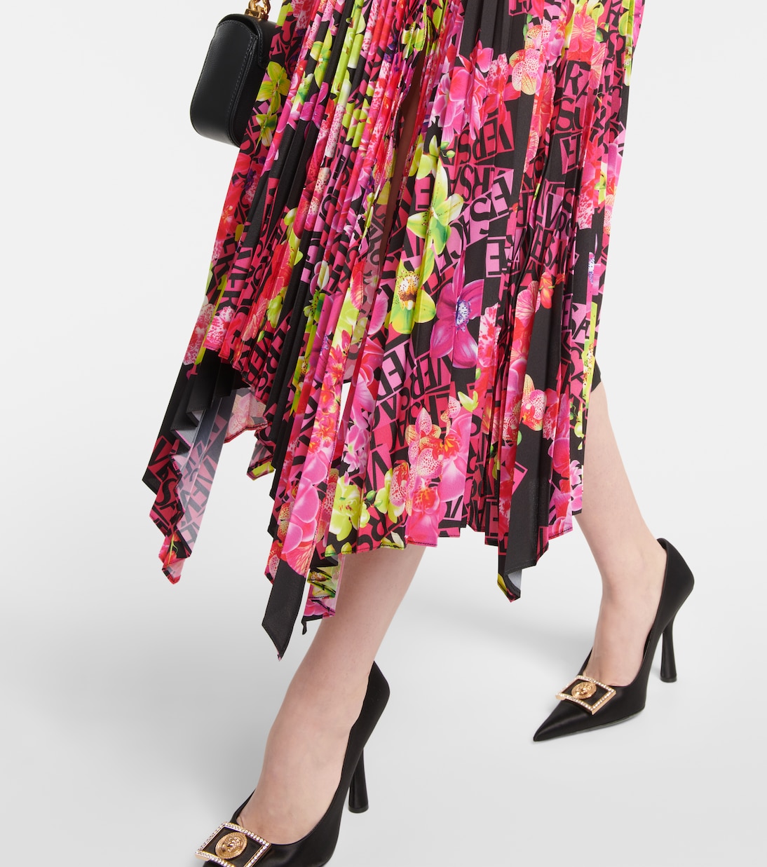 Logo Orchid pleated midi skirt | Versace
