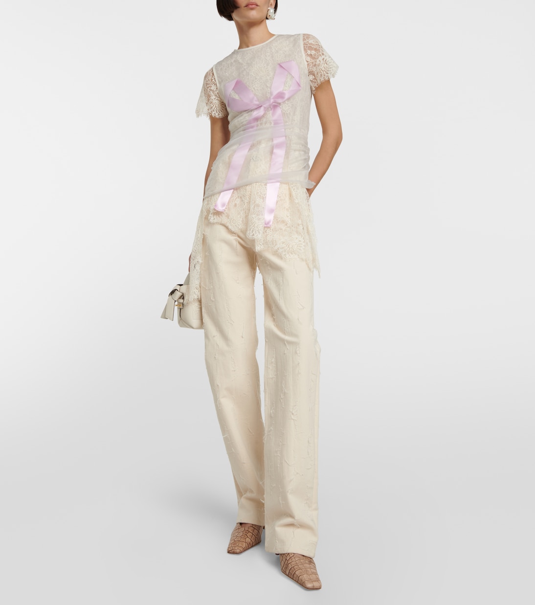 Bow-embellished layered lace top | Acne Studios