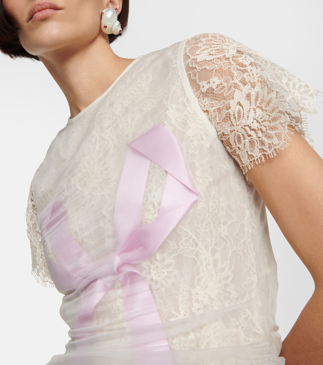 Bow-embellished layered lace top | Acne Studios