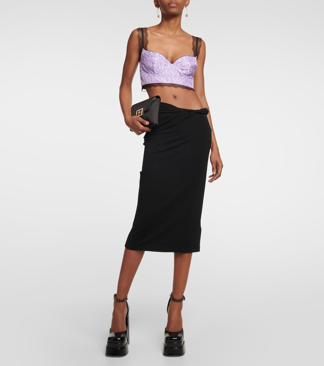 Brassière en soie et dentelle à logo | Versace