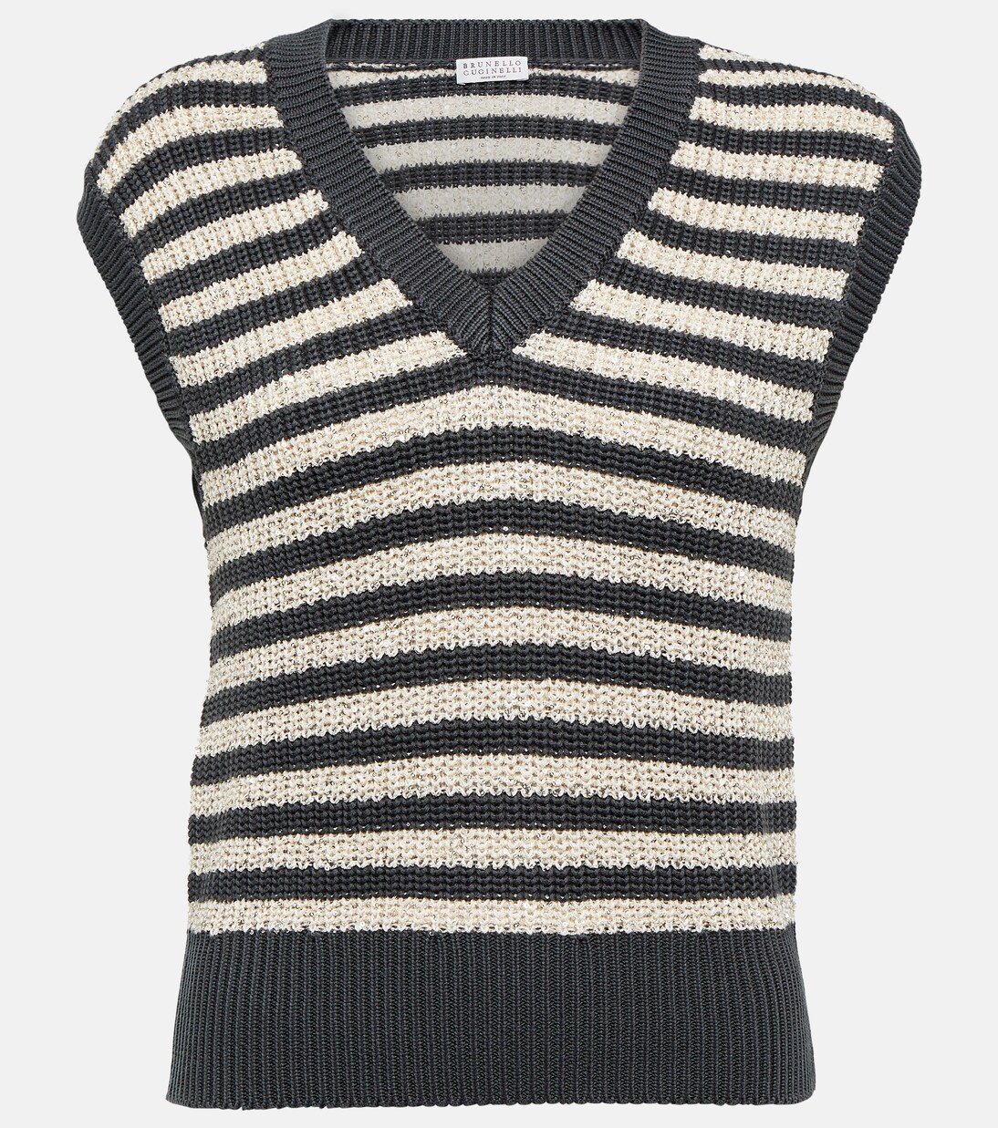 Pull sans manches en coton à ornements | Brunello Cucinelli