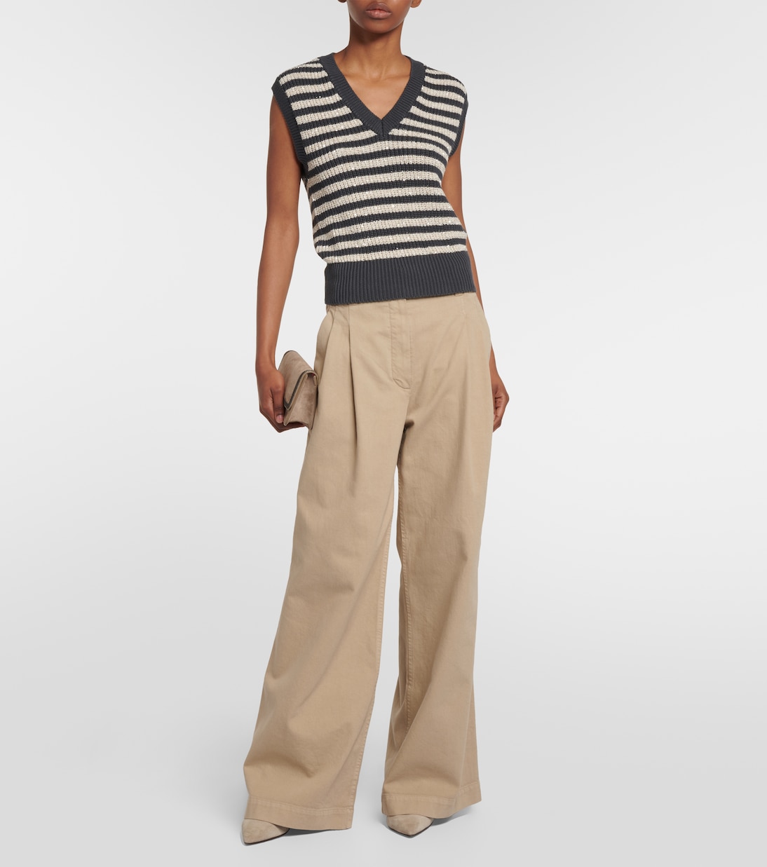 Pull sans manches en coton à ornements | Brunello Cucinelli