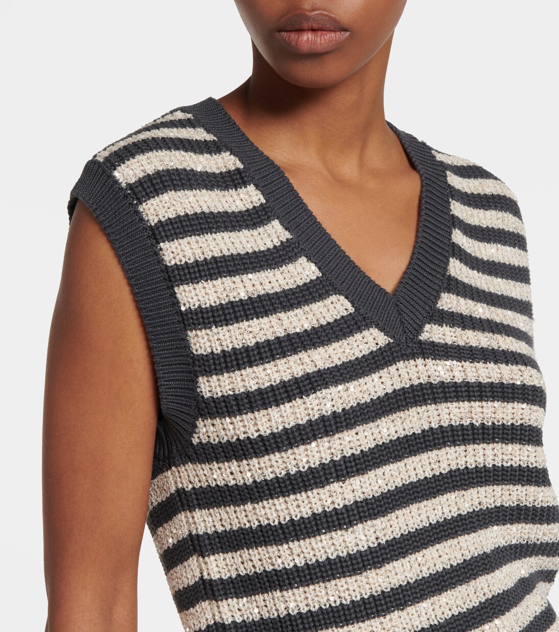 Pull sans manches en coton à ornements | Brunello Cucinelli
