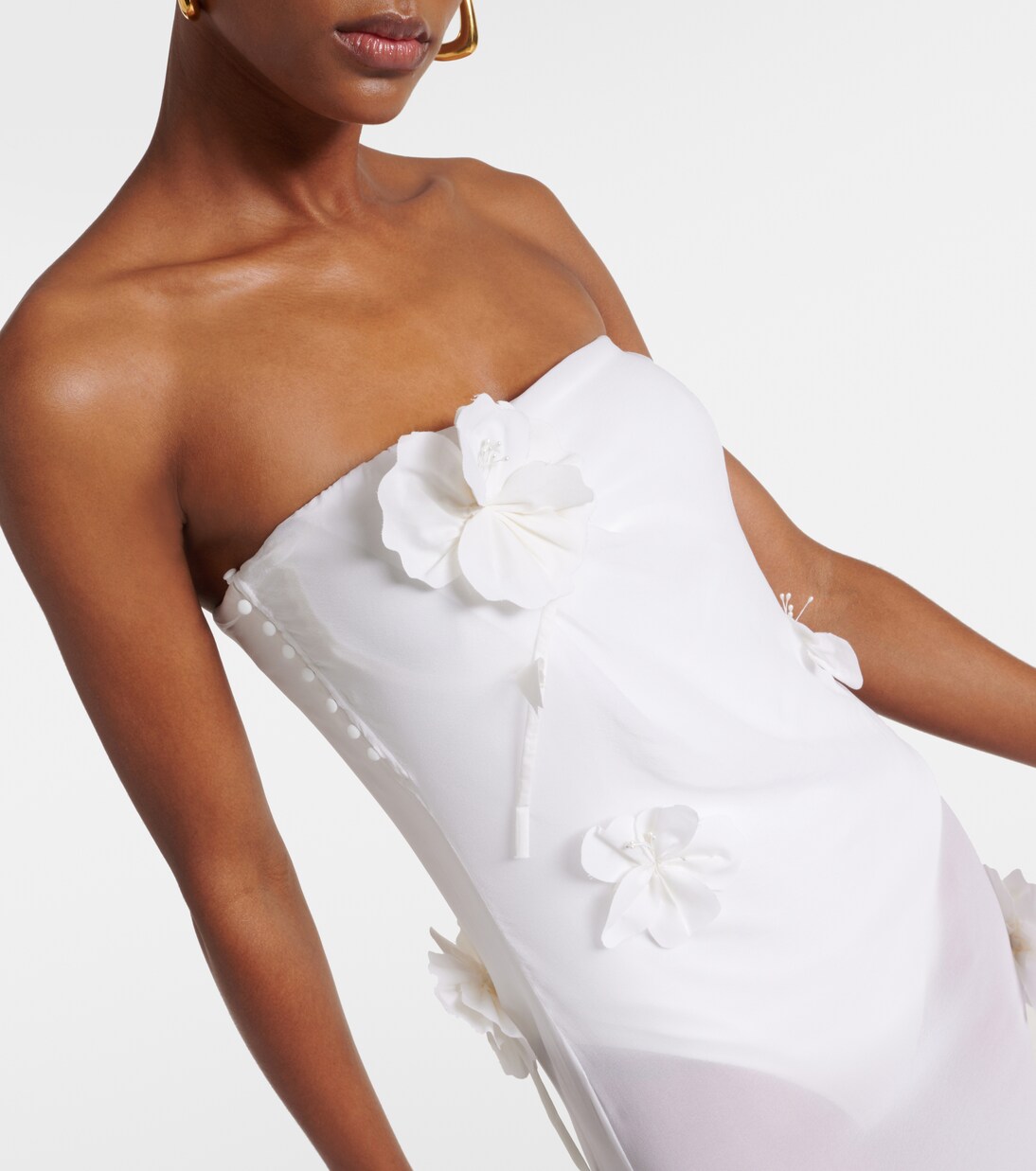 Embroidered silk-blend mousseline maxi dress in white