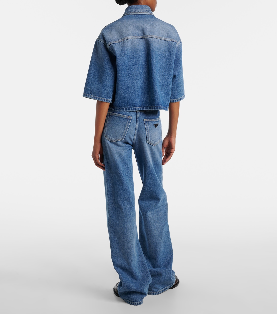 Logo cropped denim shirt | Prada