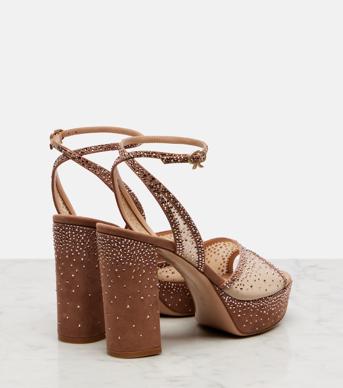 Plateausandalen aus Organza und Veloursleder | Gianvito Rossi