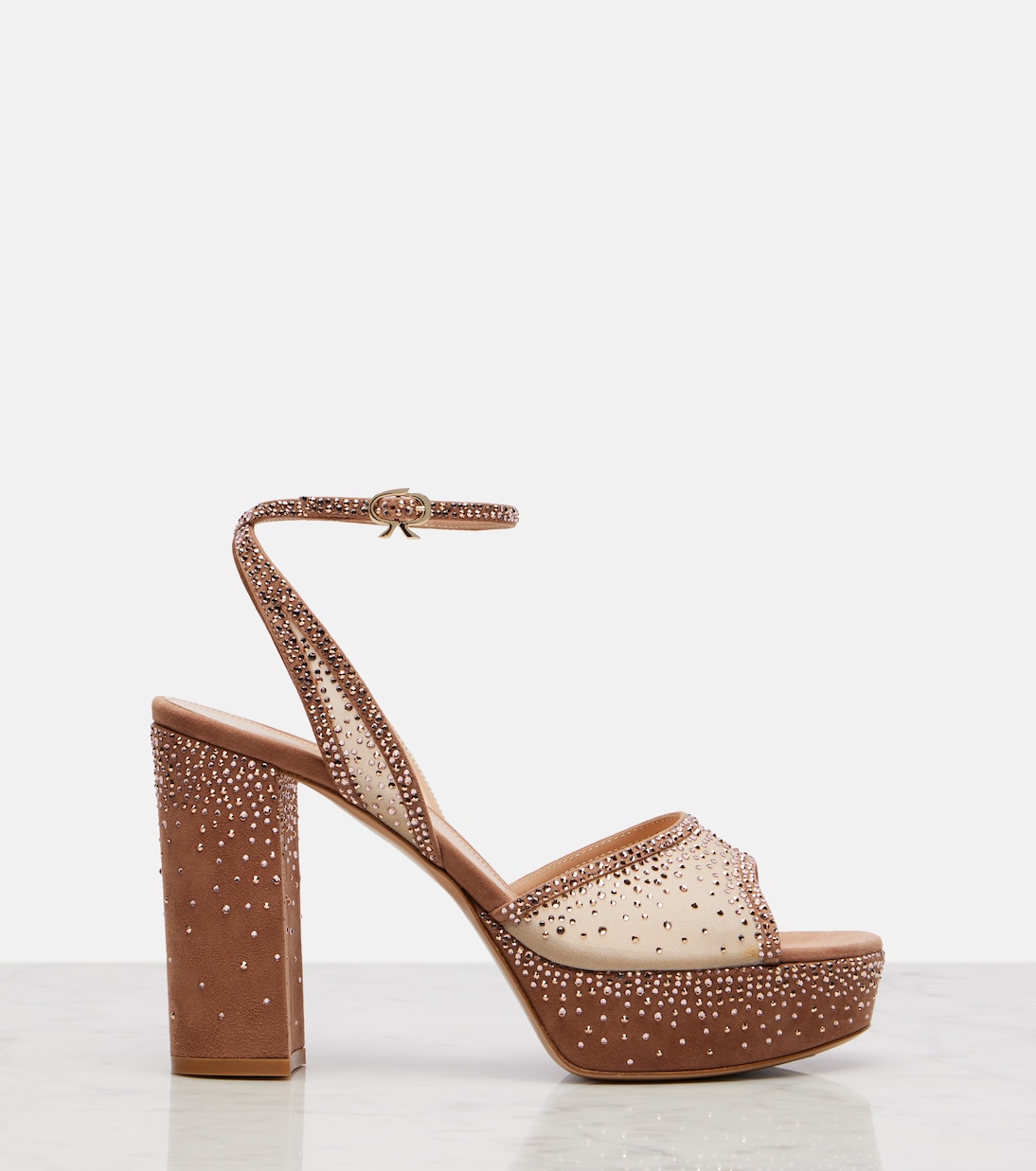 Plateausandalen aus Organza und Veloursleder | Gianvito Rossi