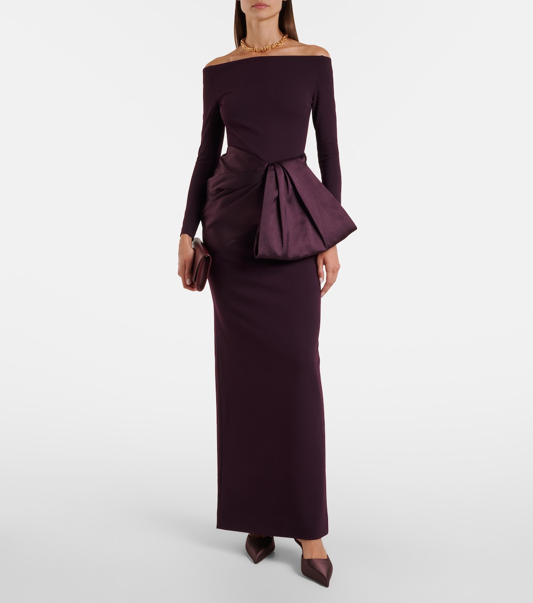 Kori bow-detail off-shoulder gown | Solace London