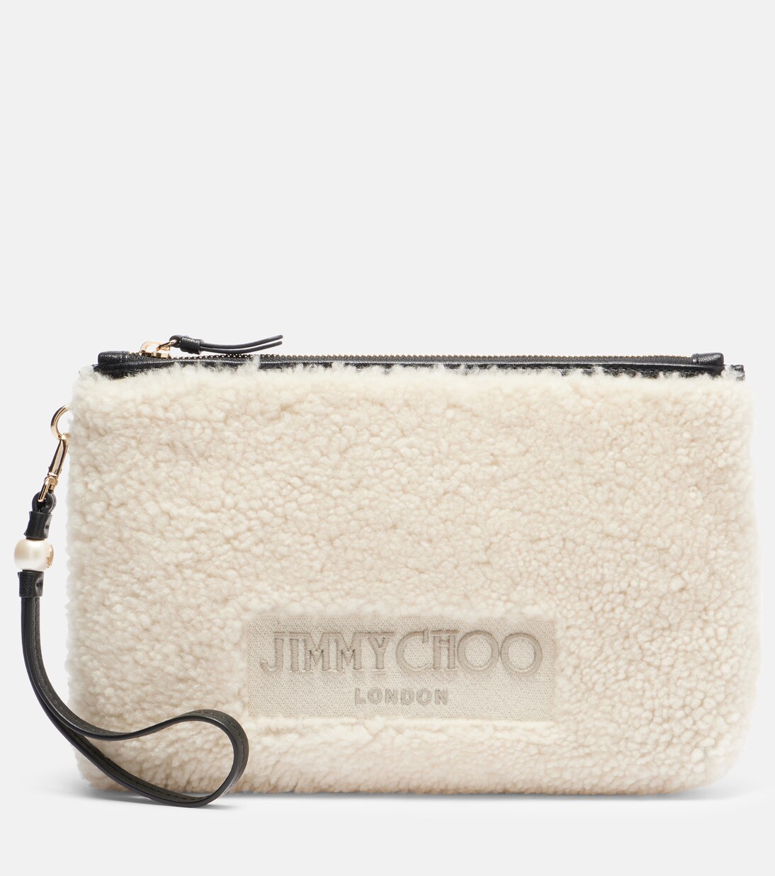 Bustina in shearling con logo e tracolla | Jimmy Choo
