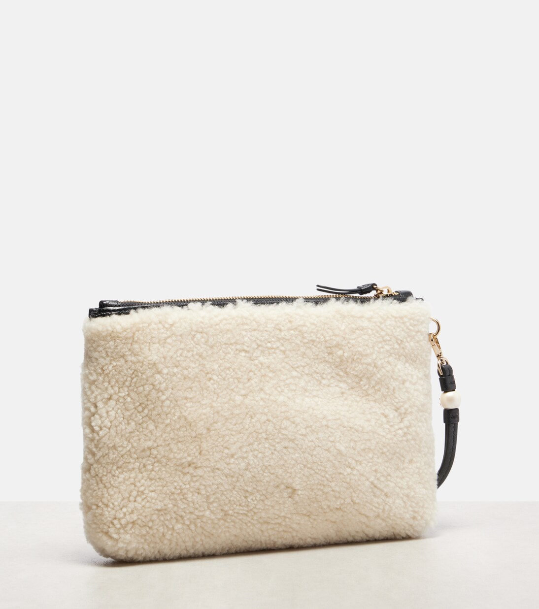 Bustina in shearling con logo e tracolla | Jimmy Choo