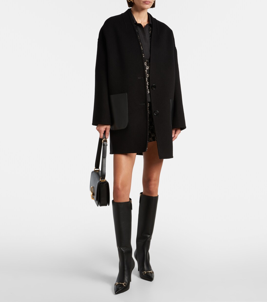 Wendbarer Mantel Caban aus Wolle mit Leder | Gucci