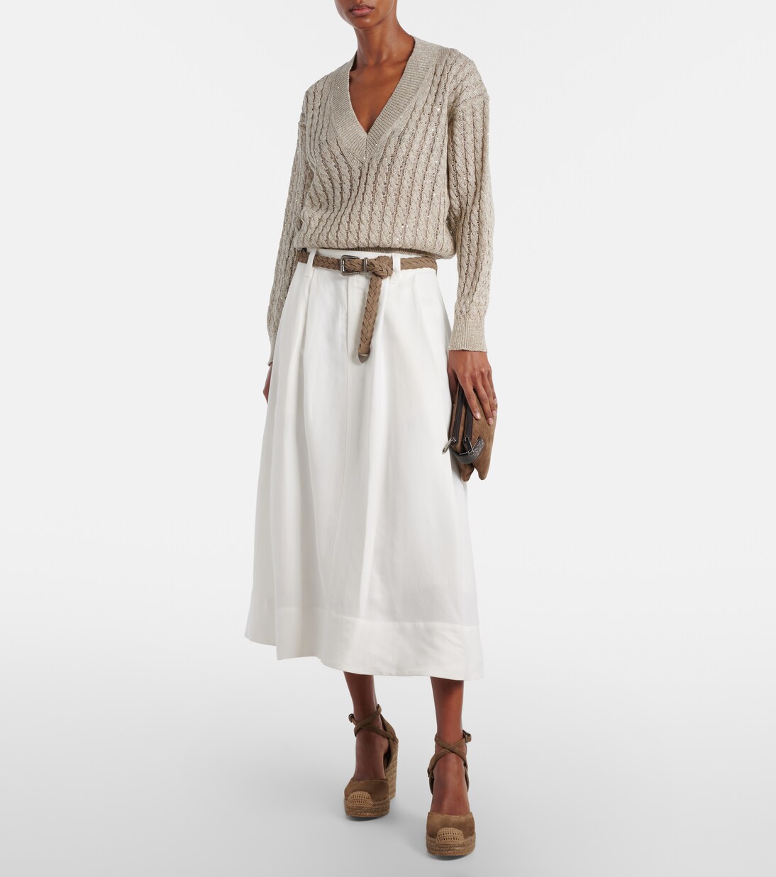 Alpargatas con cuña 80 de ante con cuentas Monili | Brunello Cucinelli