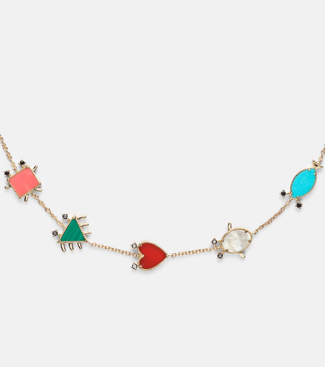 Halskette Petits Personnages aus 9kt Gelbgold (375/1000) mit Edelsteinen | Yvonne Léon