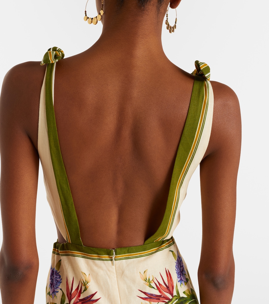 فستان طويل من الكتّان المخلوط بأجزاء مقتصة وطبعات الورود | Farm Rio