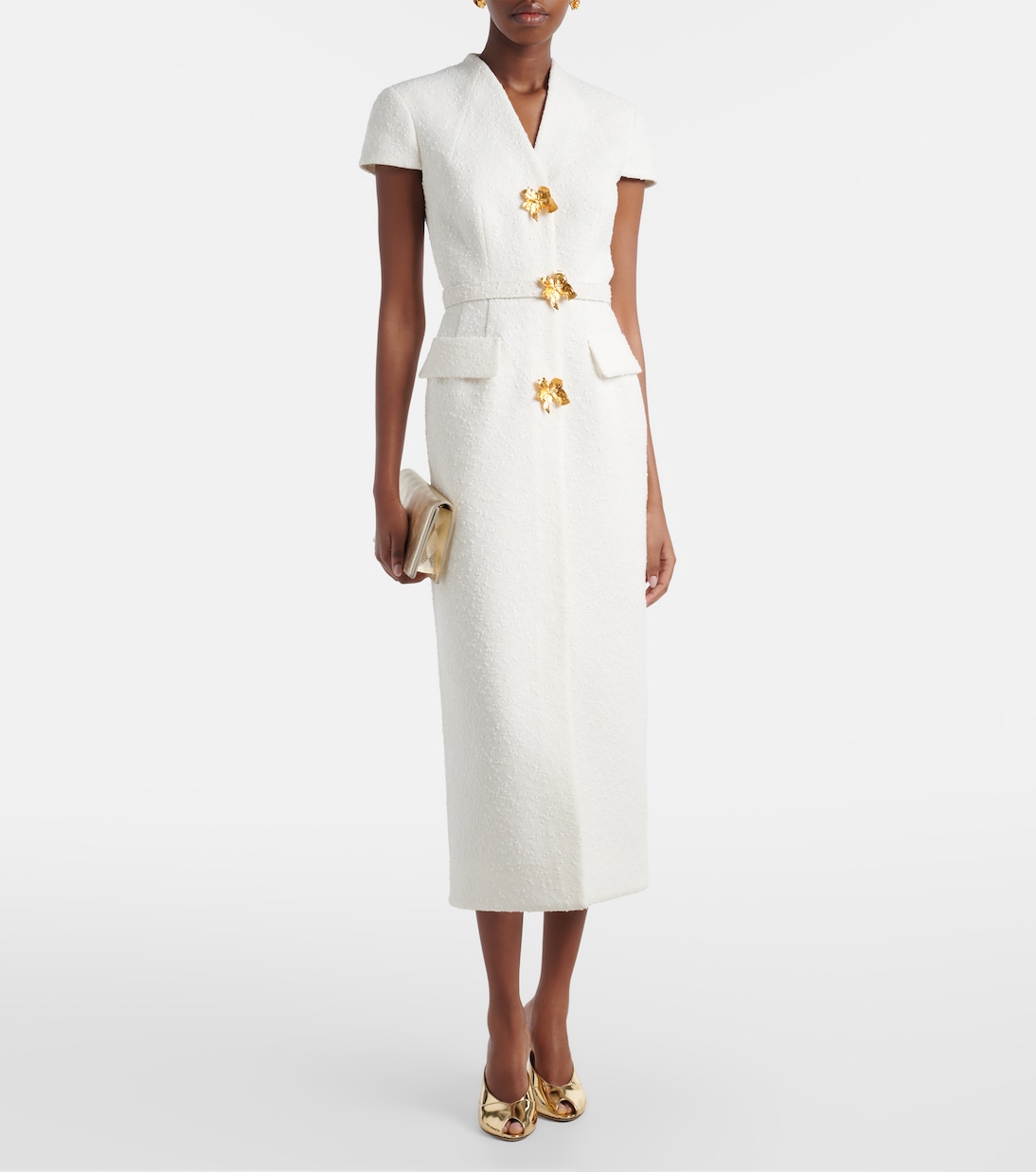 Embellished belted tweed midi dress | Oscar de la Renta