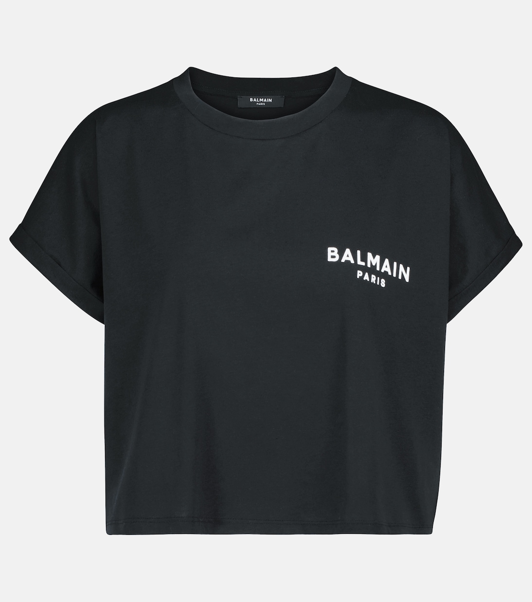 T-shirt raccourci en coton à logo | Balmain
