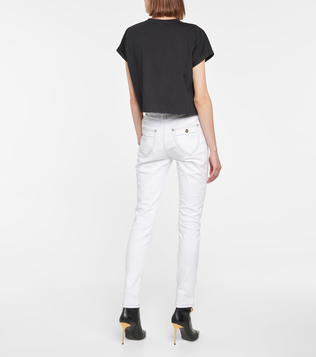 T-shirt raccourci en coton à logo | Balmain