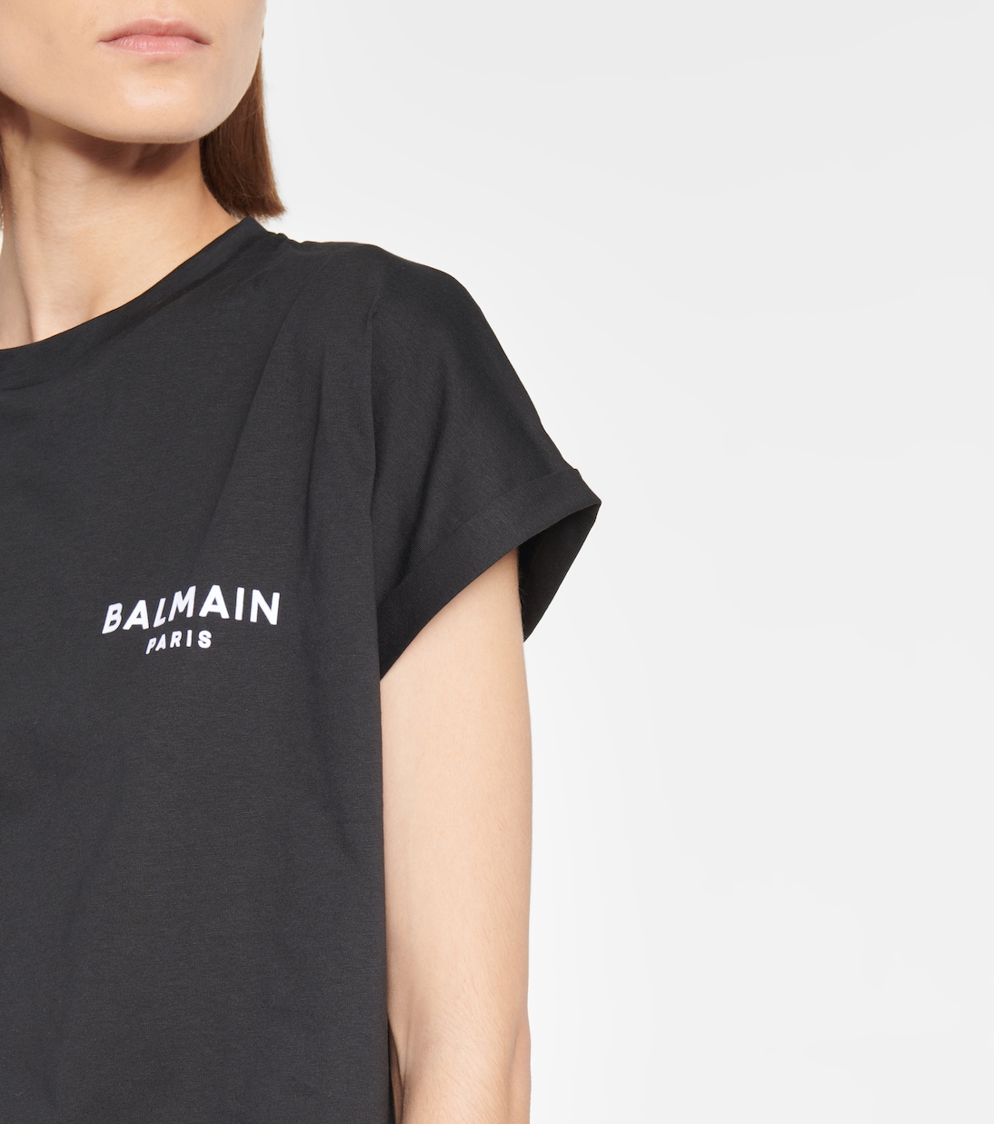 T-shirt raccourci en coton à logo | Balmain